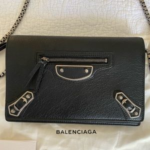 balenciaga metallic edge chain wallet